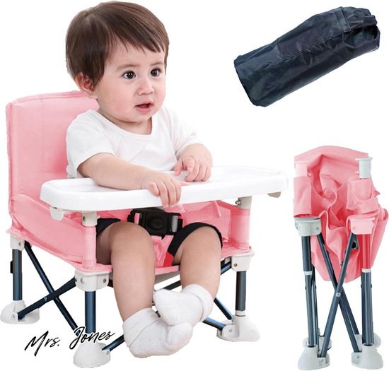 Mrs. Jones Hoge Stoel - Baby Hoge Stoelen voor Baby's en Peuters Opvouwbare Peuter Eetstoel met Verstelbare Riem en Afneembaar Dienblad Draagbare Baby Voedende Stoel (Roze) .