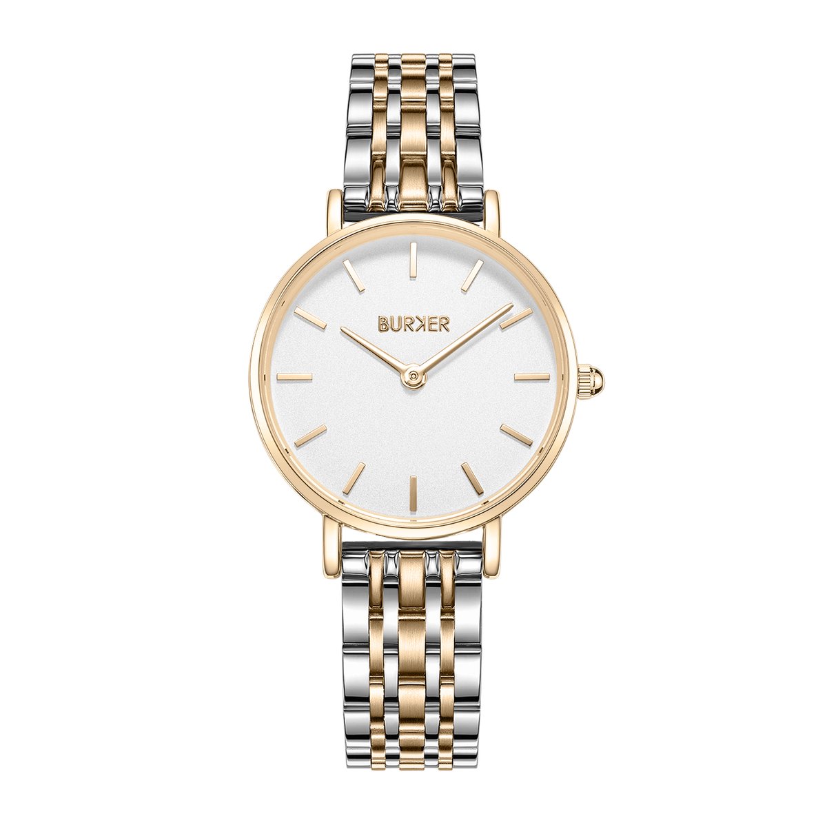 BURKER Ruby Petite Horloge Dames - Rond - Goud Zilver - Schakelband - 28 mm