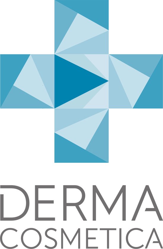 Derma Cosmetica logo met een blauw kruis symbool.