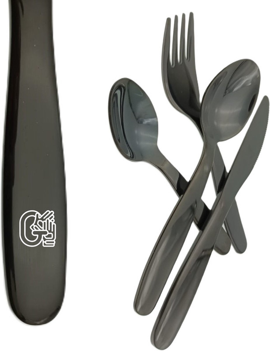 Goedkoopste Kinderbestek Met Gravering - Zwart - G