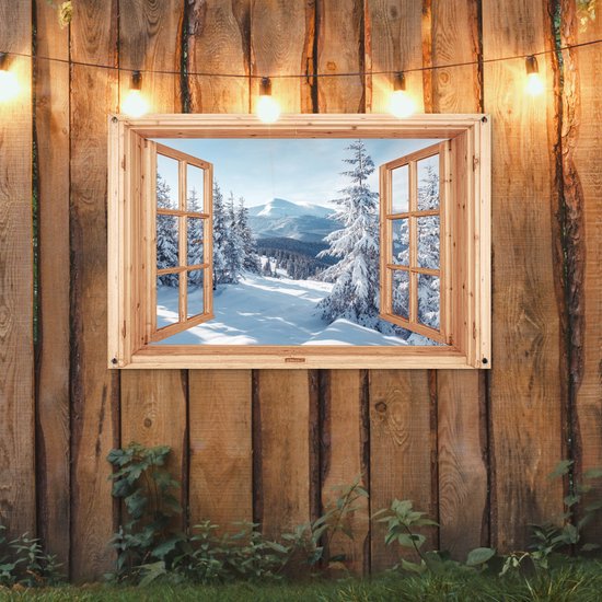 Affiche de jardin Vue - Paysage d'hiver - Nature - Berg - Arbres - Bois - 120x80 cm - Toile de jardin - Affiche d'extérieur