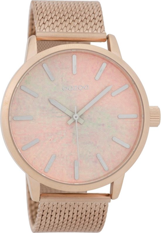 Rosé goudkleurige OOZOO horloge met rosé goudkleurige metalen mesh armband - C9658