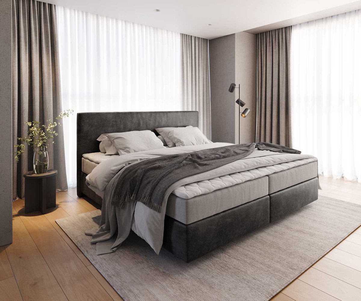DELIFE Boxspring bed Dream-Well Microvezel antraciet vintage 200x200 cm met pocketveringmatras en Visco topper Grijs