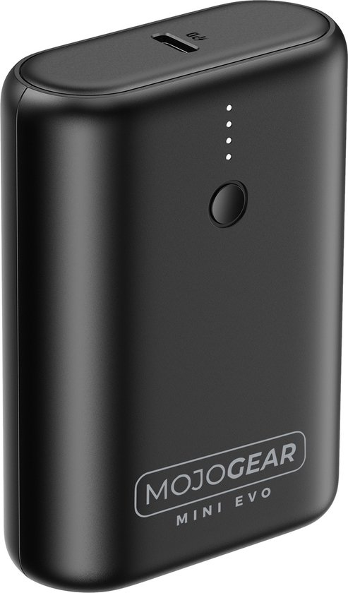 MOJOGEAR Mini EVO 10.000 mAh powerbank - 22,5W - Met LED indicator - De allerkleinste ter wereld - Snelladen - 2 apparaten tegelijk opladen - USB / USB-C - Geschikt voor o.a. Android en iOS - Ideale reis powerbank - Zwart