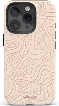 VivaLora Tough Telefoonhoesje iPhone 15 Pro met MagSafe - Wavy Lines Print - 2-in-1 Phone Case - Hard Case & Siliconen Backcover - Extra Bescherming - Shockproof Cover - Ecru/Rood