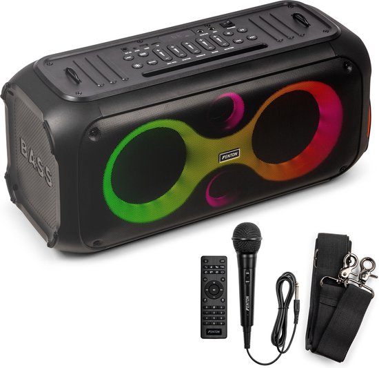 Fenton Core120 Partybox Bluetooth Speaker Draagbaar 180W Karaoke 12U Accu LED Lichtshow