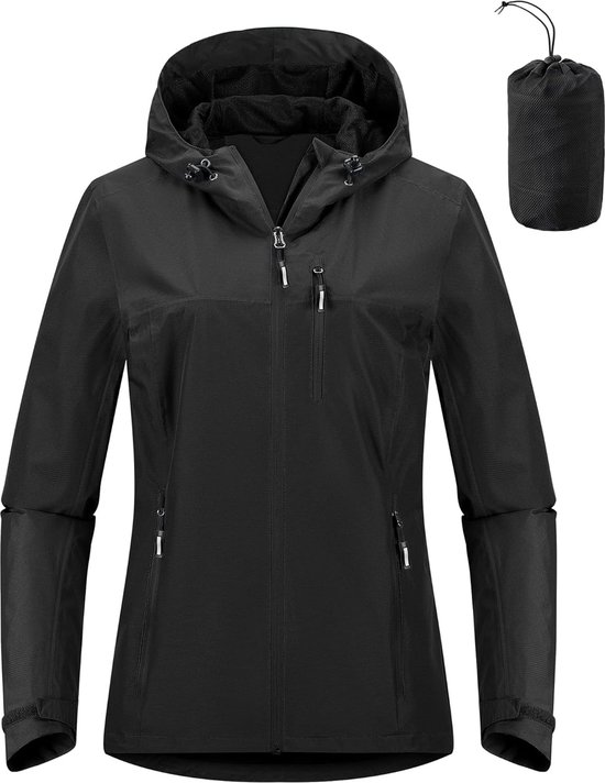 baleaf Waterdichte outdoorjassen voor dames Lange regenjas Lichtgewicht Lange regenjas met capuchon Fietsjas Dames Opvouwbare functionele jas Windjack Ademende wandeljassen, Hemelsblauw, L