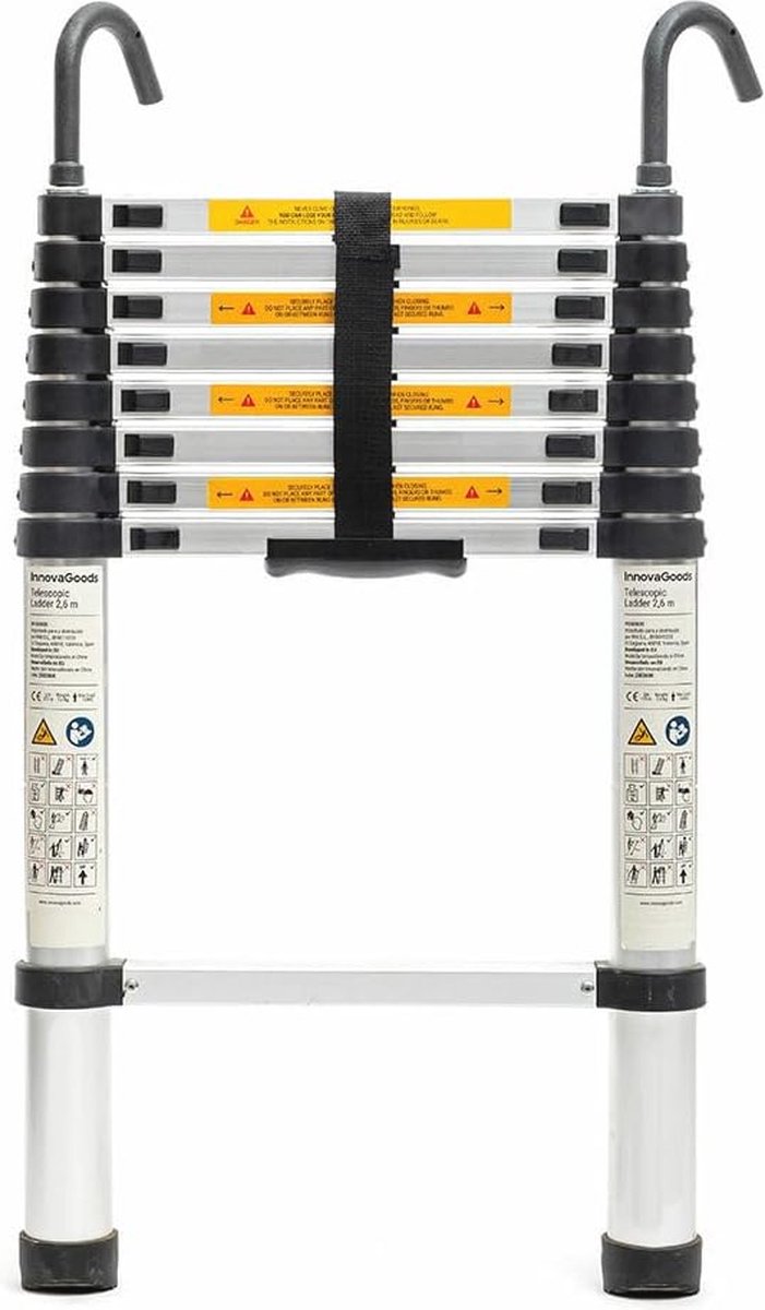 Telescopische Aluminium Vouwladder 3,2 m - Uitschuifbare Trapladder met Veiligheidsslot en 2 Afneembare Haken