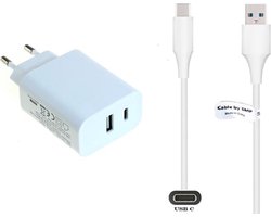 OneOne 20W snellader met 2 poorten + 2,0m sterke USB C kabel. PD lader. Oplader adapter past op Kobo (Rakuten) eReader Elipsa, Elipsa 2E, Sage, Libra 2, Libra Colour, Clara 2E, Clara Colour, Clara BW - Kindle (Amazon) Scribe
