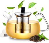 Bol.com Élithé Theepot Glas 1 Liter met Filter - Glazen Teapot - Theekan - Tea Maker met Zeef - Thee Infuser - Zilver aanbieding