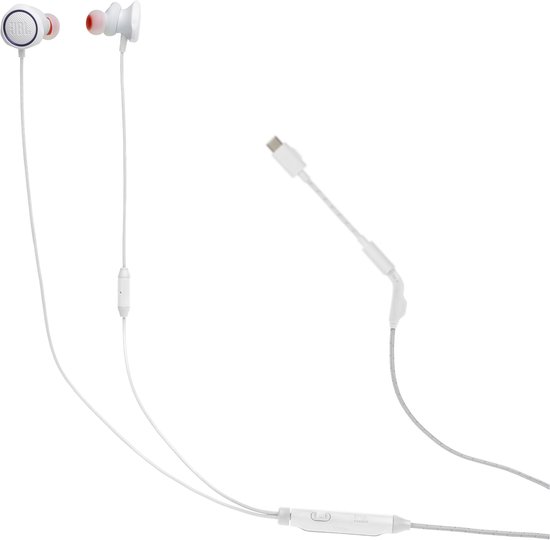 JBL Quantum 50C - USB-C Oordopjes voor iPhone 15, 16 & 17 - In-ear Headset met Microfoon - Inclusief 3.5 mm naar USB-C Adapter - Voor Samsung, Laptop & Console - Wit