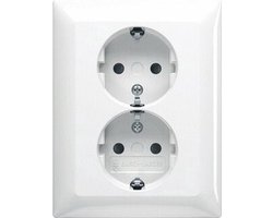 ABB Busch-Jaeger stopcontact 2-voudig met randaarde en kinderbeveiliging - Busch-balance SI zuiver wit (202 EUJB-914) - wandcontactdoos