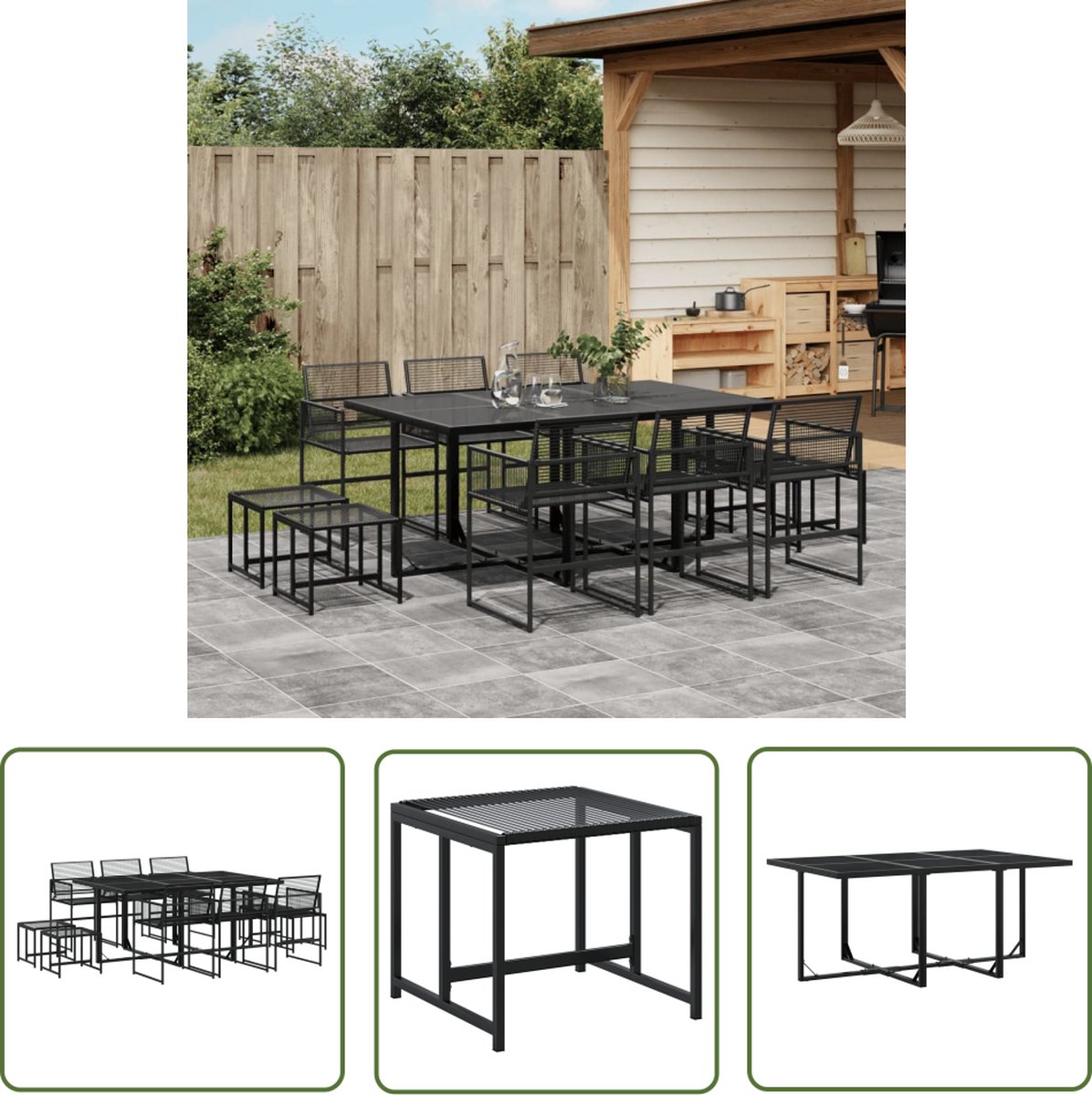 The Living Store 11-delige Tuinset poly rattan zwart - Tuinset - Eetkamerset - Buitentafel - Lounge Set - Outdoor Furniture
