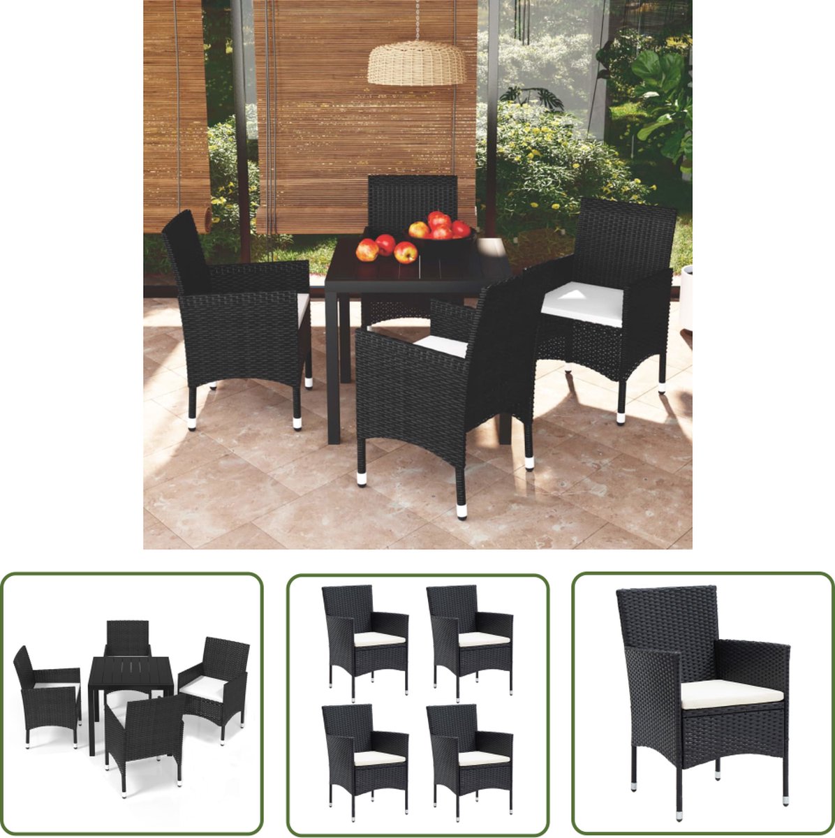 Poly rattan zwarte tuinstoel met kussens - The Living Store.