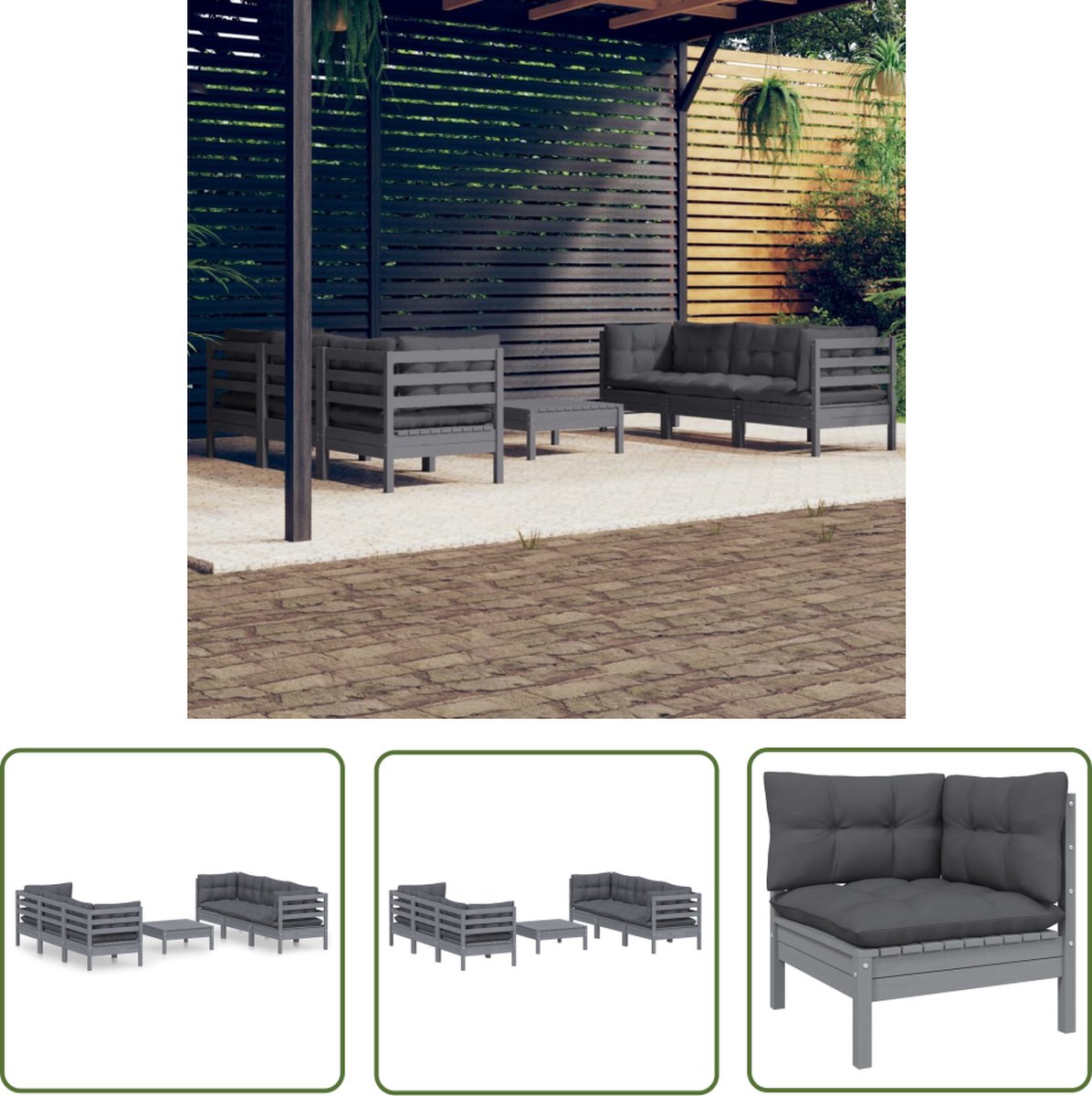 The Living Store 7-delige Loungeset met antracietkleurige kussens grenenhout - Loungeset - Tuinset - Houten Lounge Set - Tuinlounge - Buitendiner