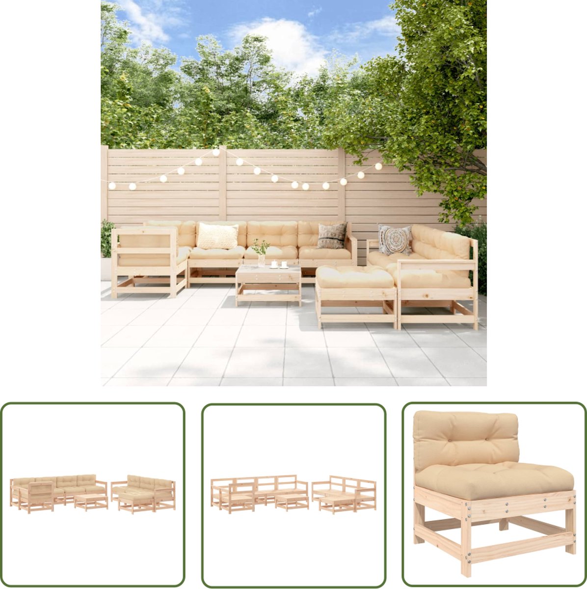 Massief houten loungeset met kussens voor buiten - Tuinmeubelen.
