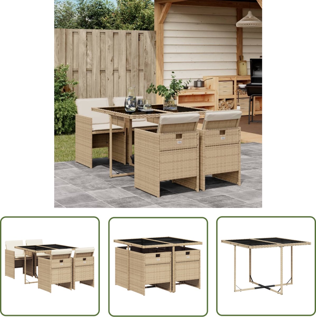 5-delige Tuinset poly rattan beige met kussens - The Living Store.