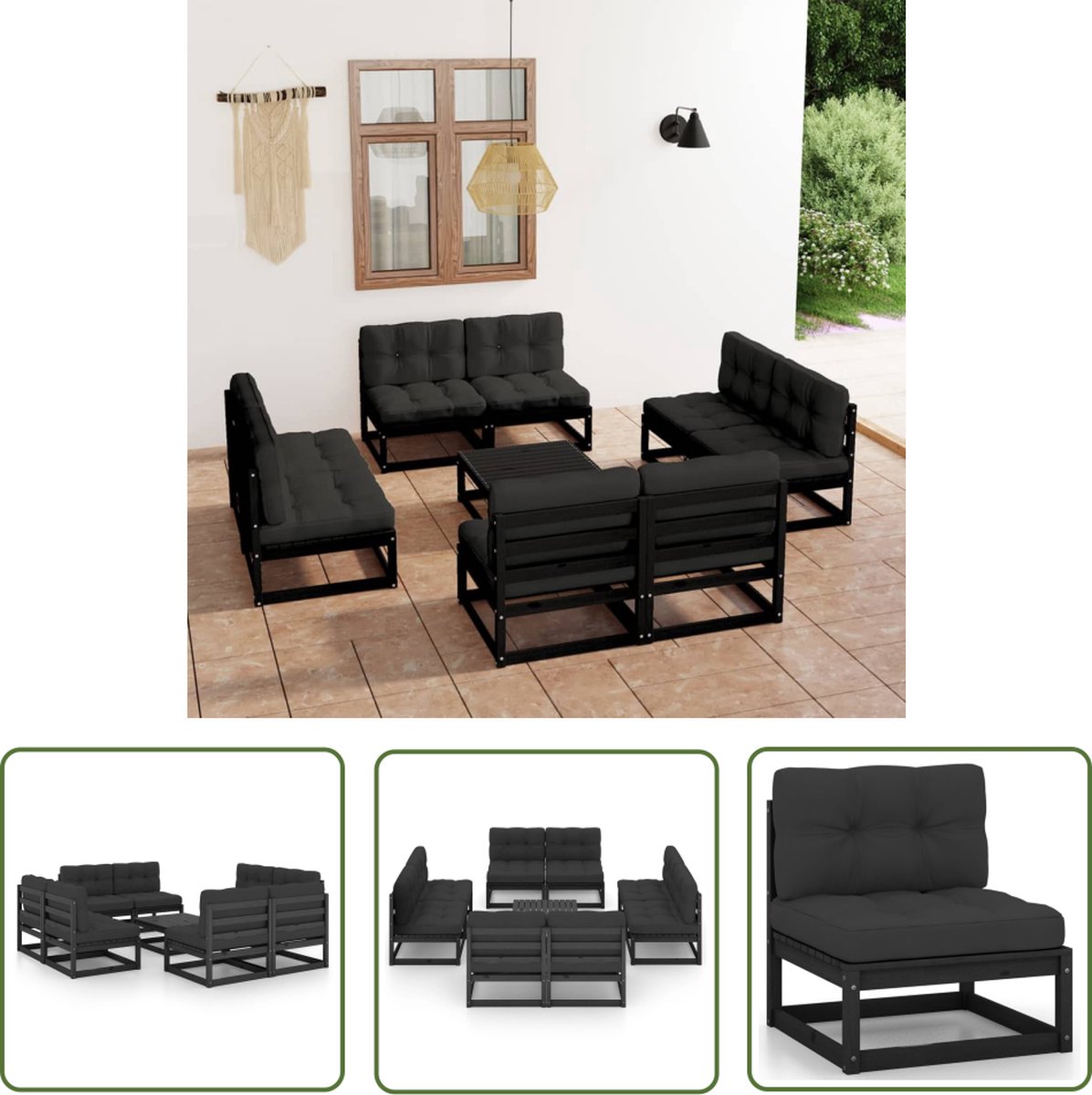 The Living Store 9-delige Loungeset met kussens massief grenenhout - Loungeset - Tuinset - Houten Lounge - Buisensets - Tuinlounge