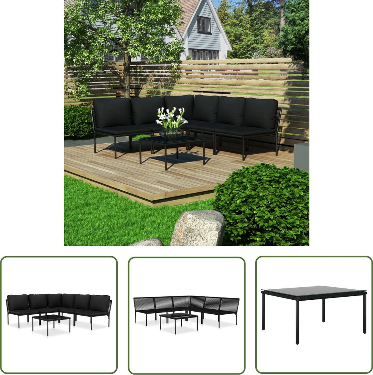Zwarte loungeset met kussens voor buiten - The Living Store.