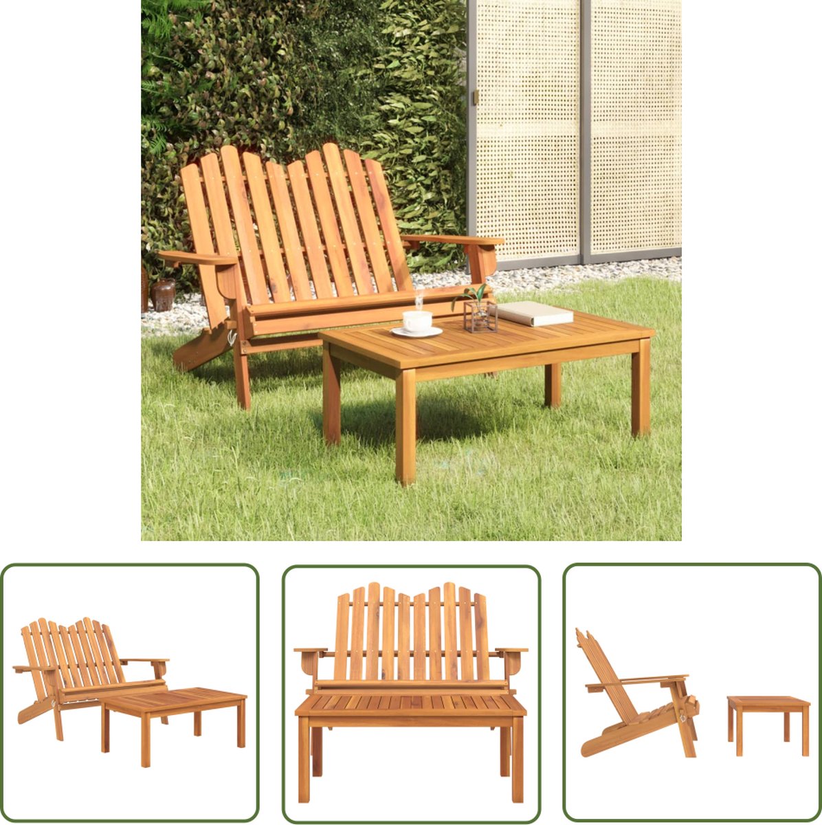 Loungeset Adirondack van massief acaciahout voor tuin, 2-delig.