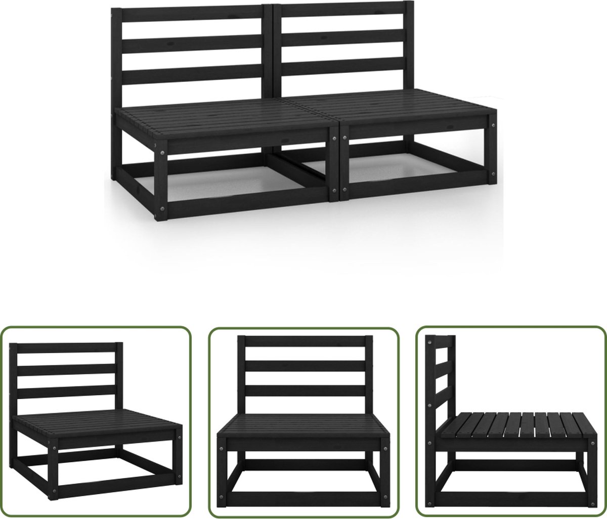 Tuinmiddenbank van massief zwart grenenhout met middensteun - The Living Store.
