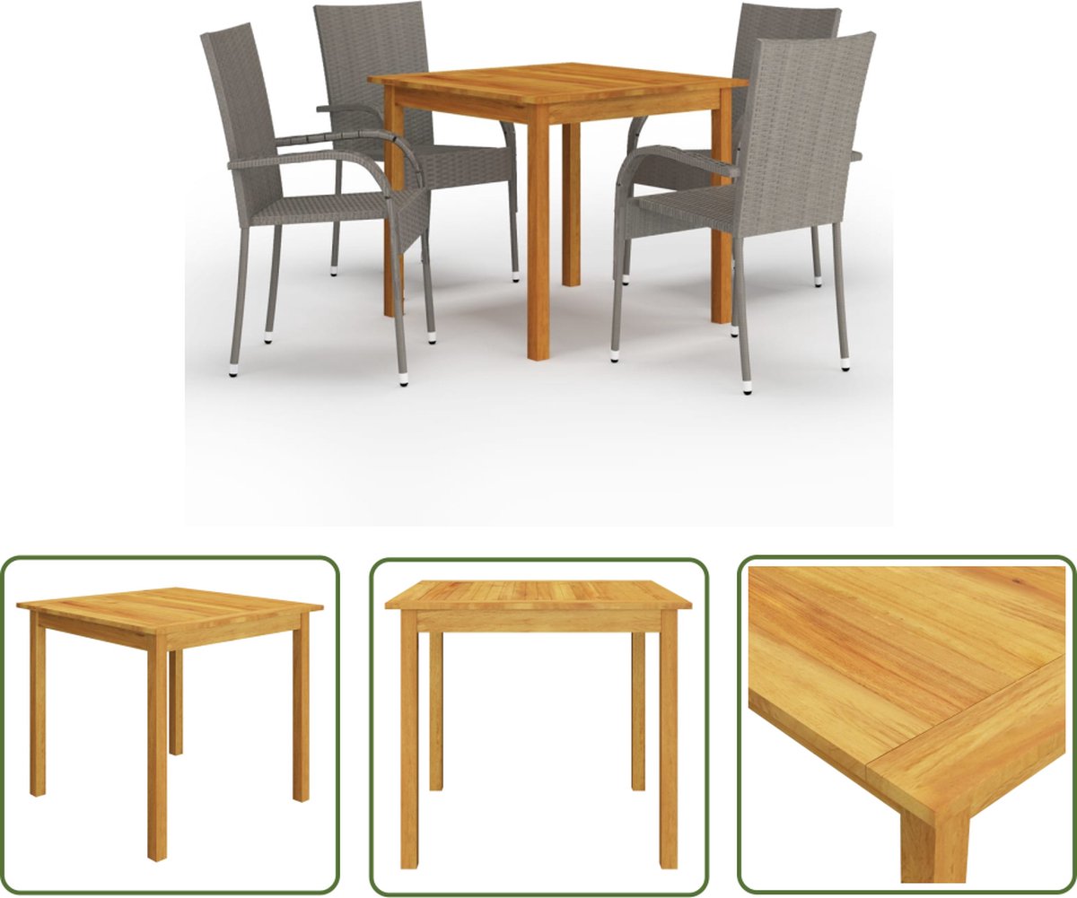 The Living Store 5-delige Tuinset grijs - Tuinbank - Acacia Hout - Eettafel - Buitentijd - Lounge Set