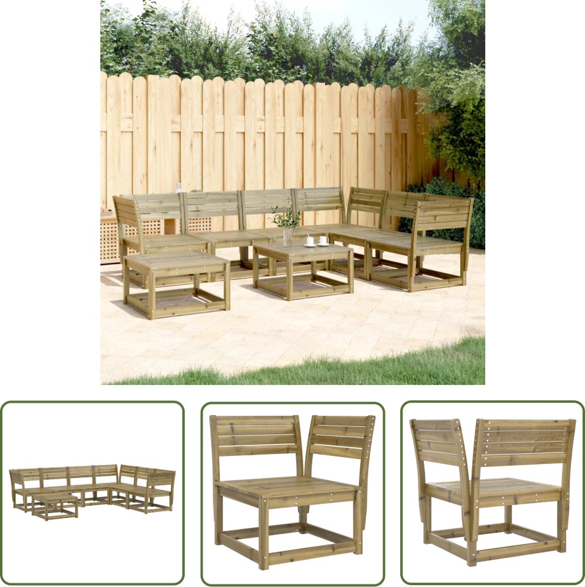The Living Store 7-delige Loungeset geïmpregneerd grenenhout - Loungeset - Tuinset - Hout - Grenenhout - Modulair