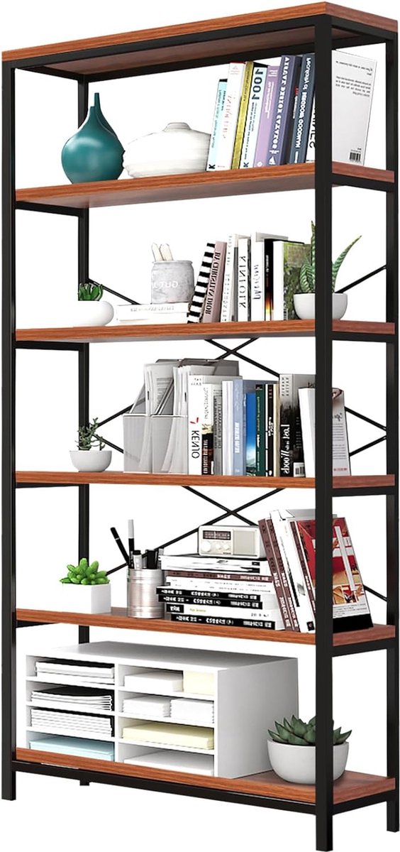 Goodivery ® Stijlvolle Vijflaagse Boekenkast met Industrieel Design voor Diverse Ruimtes