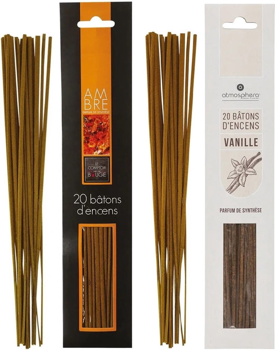 Atmosphera Wierook stokjes - set van 2 geuren - Amber en Vanille - 25 cm - Ontspanning Oranje