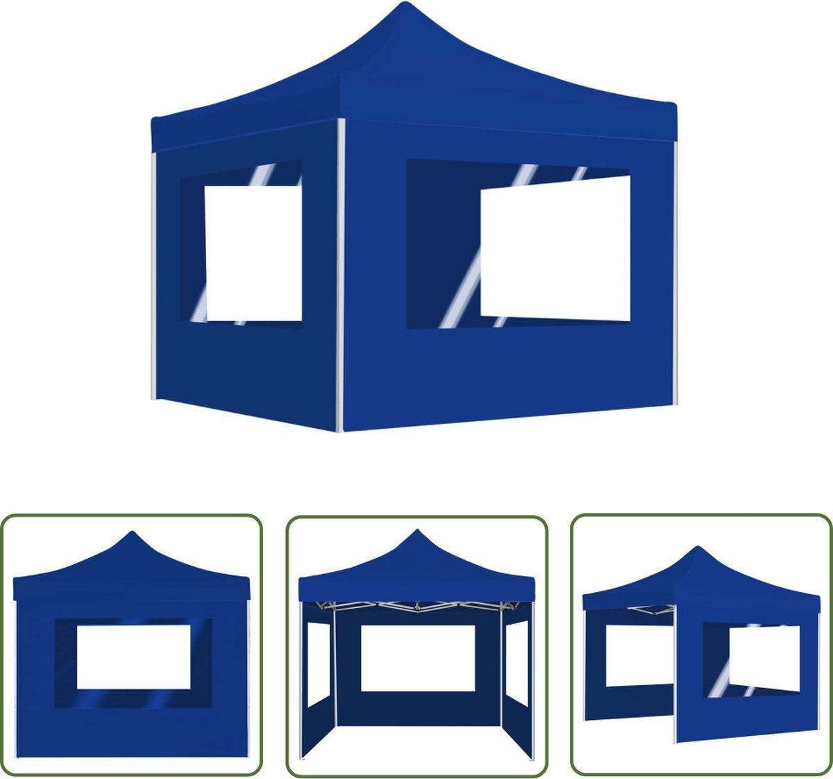 Blue foldable 2x2m aluminum party tent with walls from The Living Store, ideal for outdoor events and garden parties.