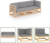 vidaXL Tuinset - Tuinbank - Tuinbank 3-zits met kussens massief grenenhout - Buiszitter - Hout Meubel - Grenenhout