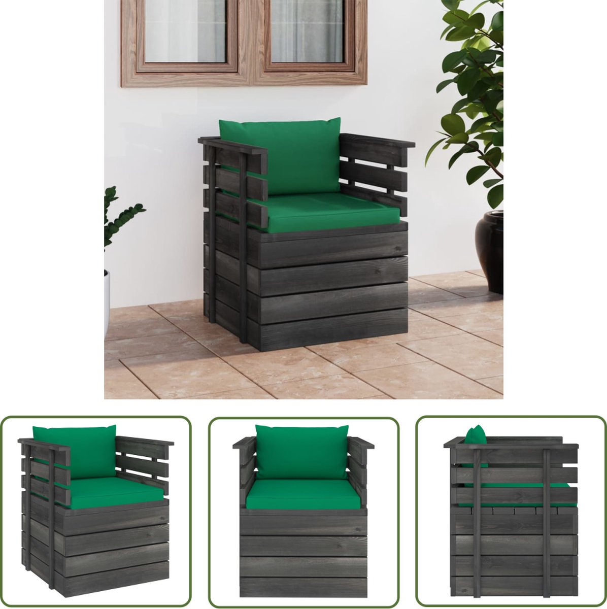 The Living Store Tuinfauteuil met kussens pallet grenenhout - Tuinfauteuil - Lounge Stoel - Buitentijdbank - Palletautomobiel - Houten Meubels