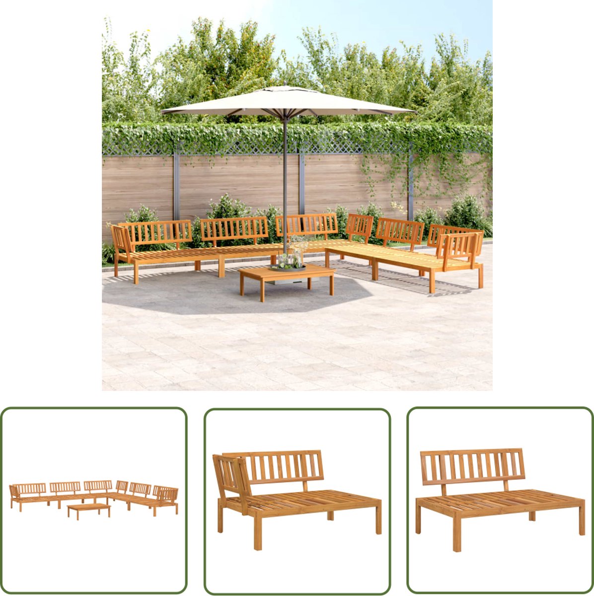 vidaXL Loungebank - Tuin Lounge Set - 6-delige Loungeset pallet massief acaciahout - Acacia Hout - Buitenshuis Wonen - Patio Furniture