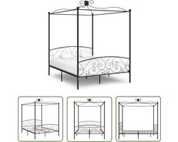 vidaXL Zwarte Bed Frame - Metalen Hemelbed - Hemelbedframe metaal zwart 180x200 cm - Hoofdeinde Bed - King Size Bed - Tweepersoons Bed