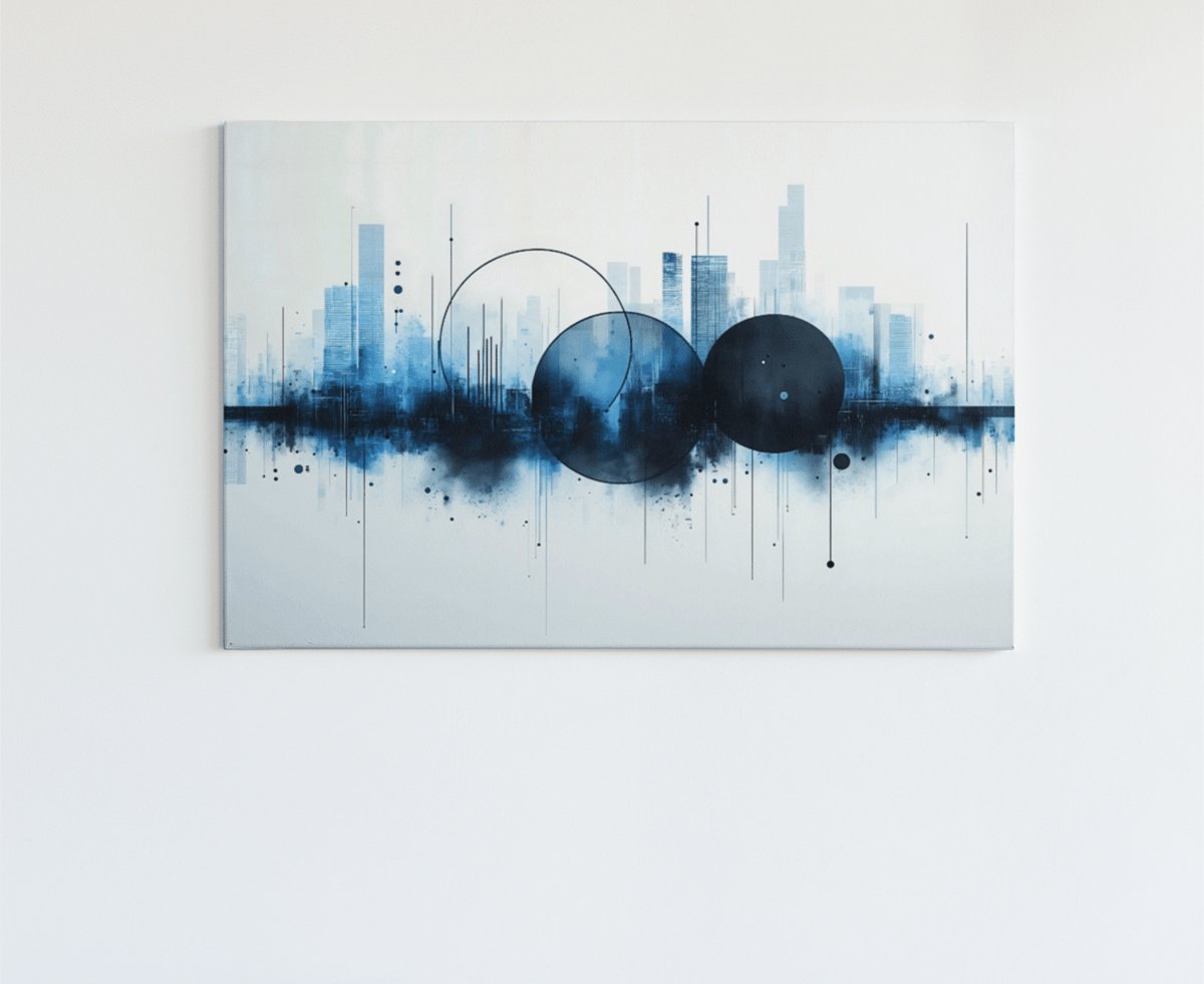 Trendex Global Canvas Schilderij - Abstract - Zwart - Blauw - Wall Art - 150x100x2 cm