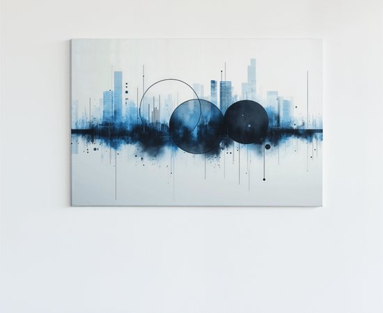 Peinture sur toile - Abstrait - Zwart - Blauw - Art murale - 150x100x2 cm