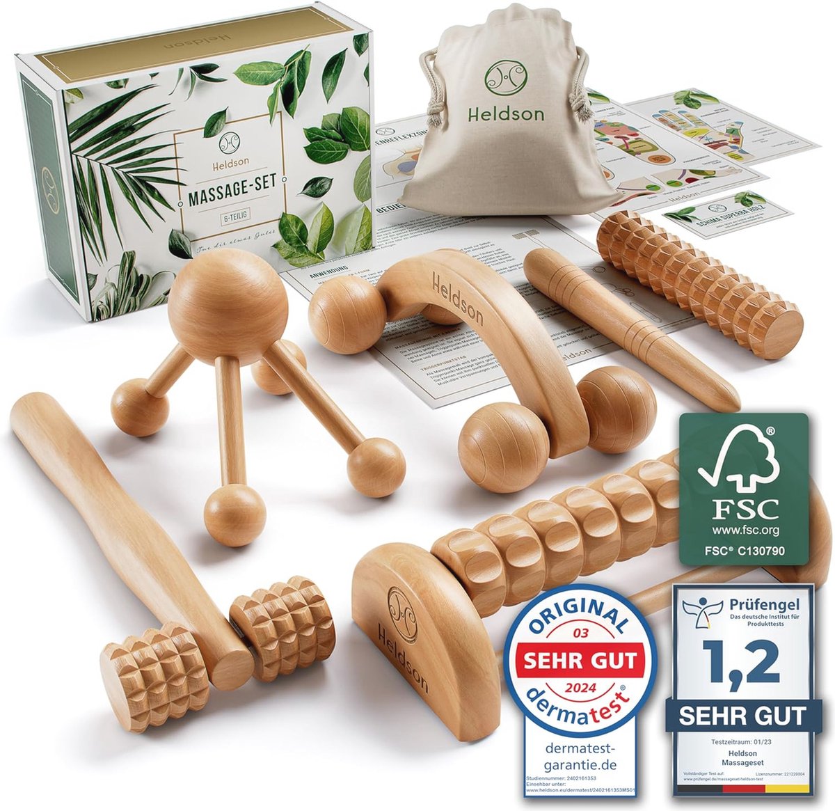 Goedkoopste Premium Massage Set Hout - 6-delige Houten Massageset voor Ontspanning en Stressverlichting