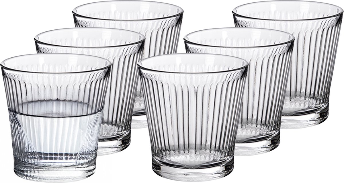 Alessandro Drinkglazen Rayas Crystal - 6x stuks - glas - 280 ml - H9 cm - waterglazen - Frisdrank - Sapglazen
