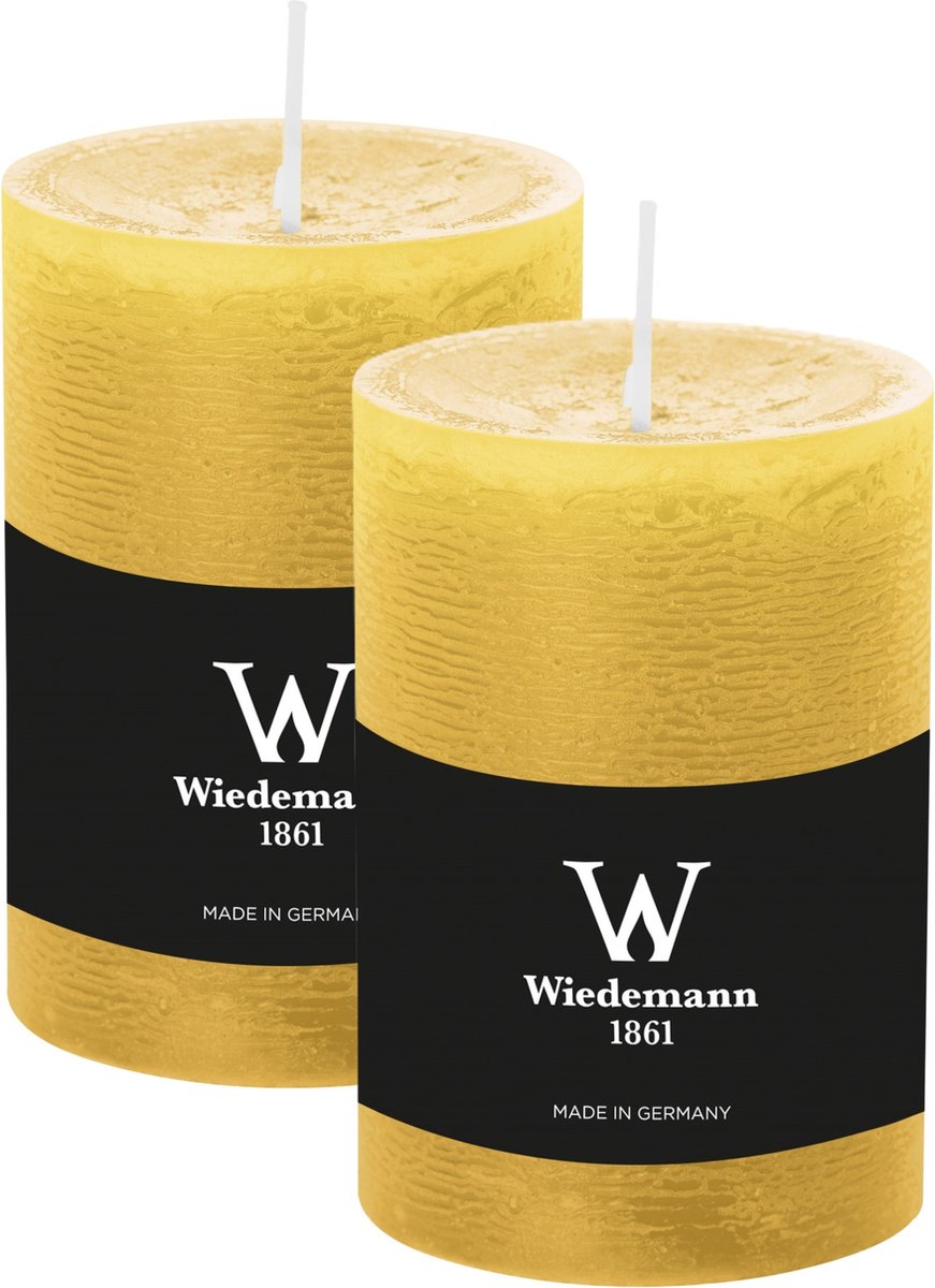 Wiedemann Cilinderkaars/stompkaars - 2x - rustieke kaars - okergeel - 7 x 10 cm - 43 branduren