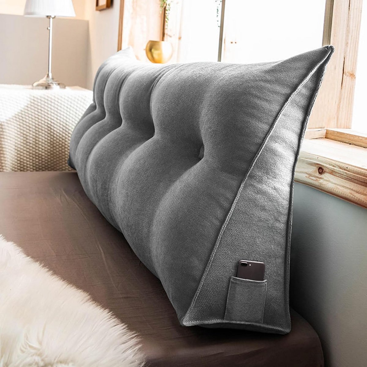 Groot Rug- en Lees Kussen voor Bed en Erker - Zacht en Stevig Loungekussen met Afneembare Hoes - 100x50 cm Grijs