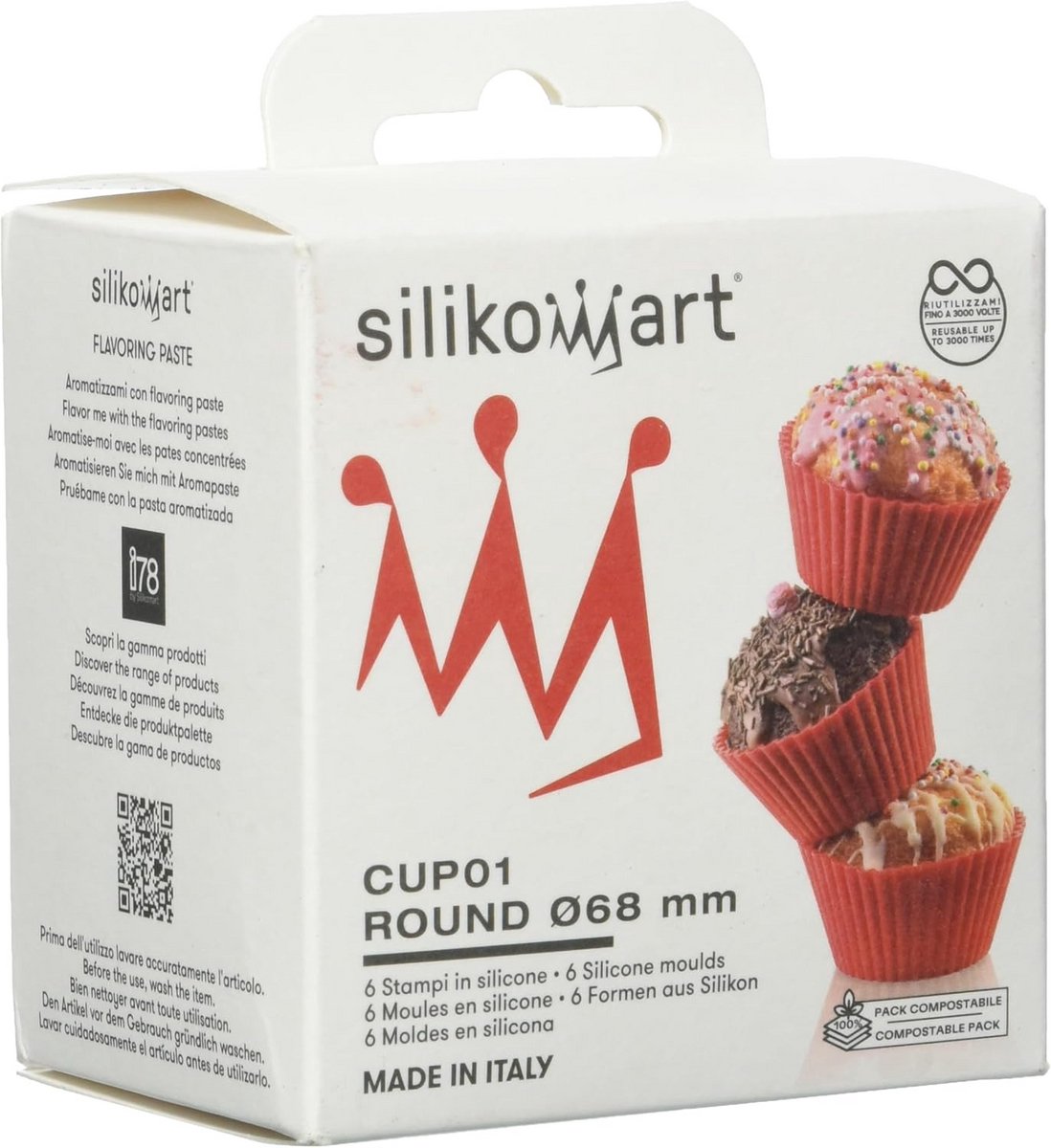 Silicone Cupcakevormen Set - 6 Cupcakes Ø68 mm - H32 mm - Receptenboek Inbegrepen