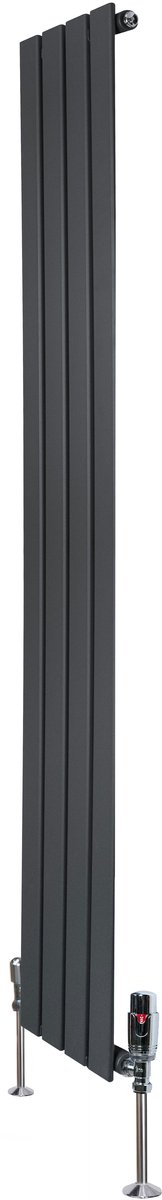 1-kolom design radiator - 1600x280 mm - grijs - thermostaatkraan