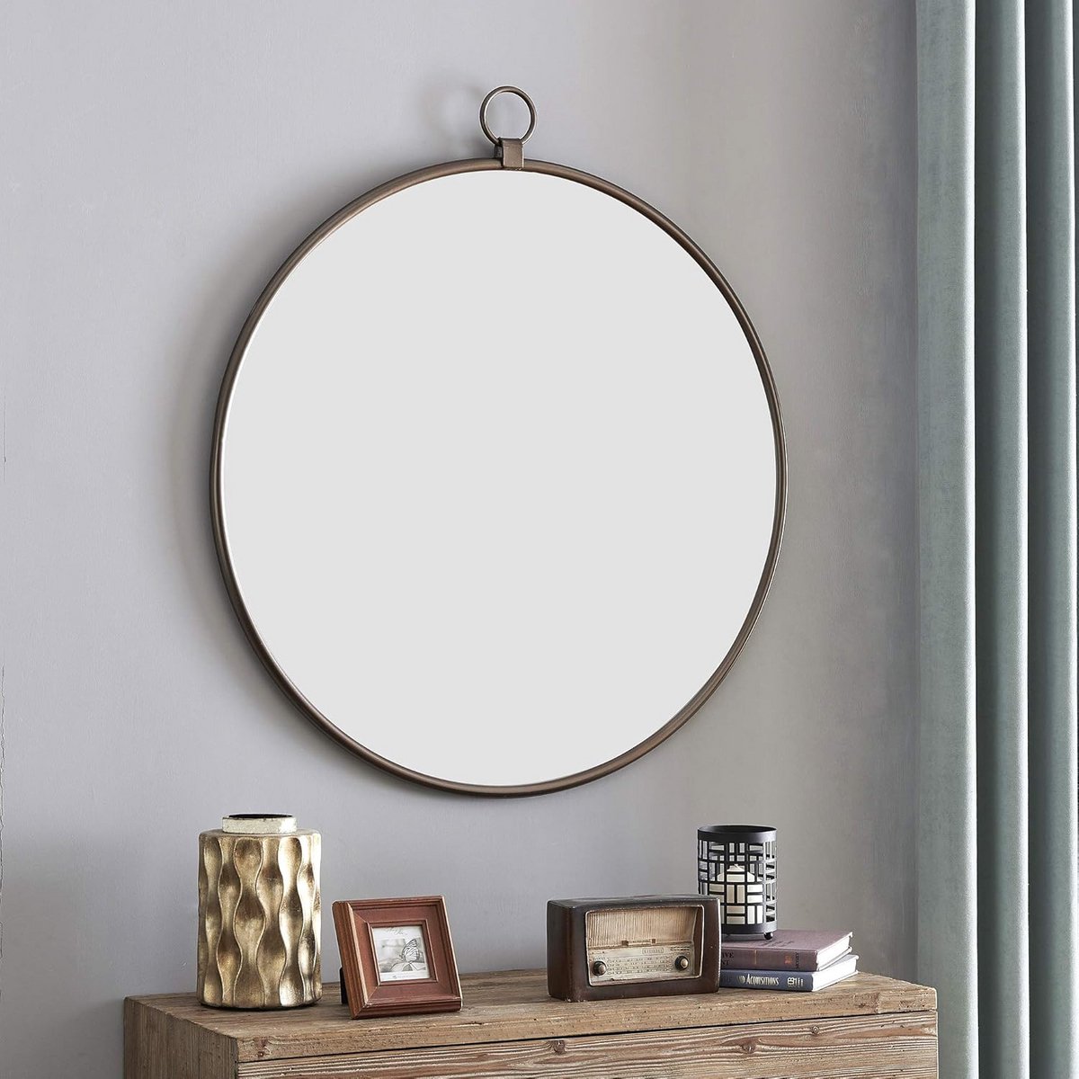 Ronde Wandspiegel met Bronzen Metalen Frame