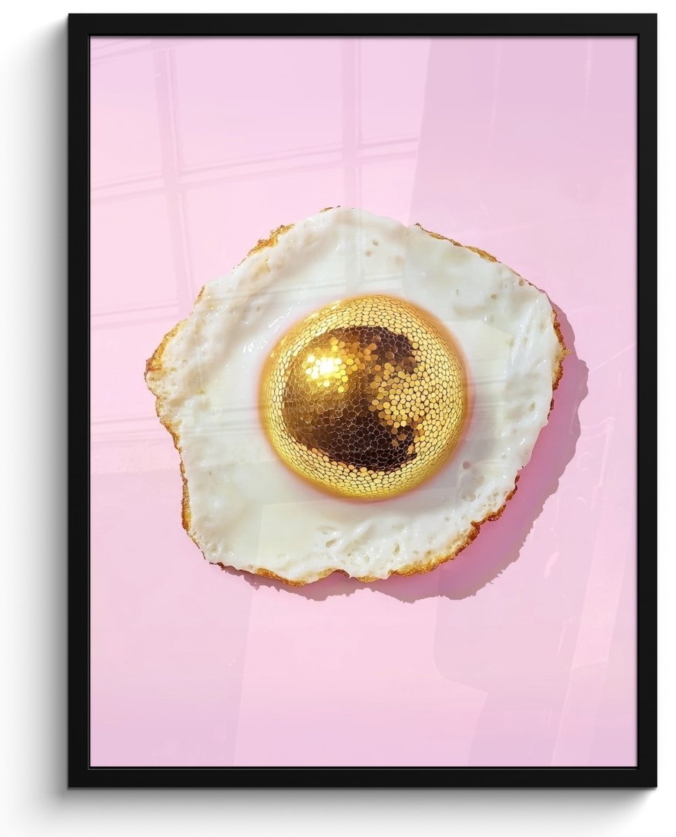 FrameYourWall Fotolijst inclusief poster - Posterlijst 50x70 cm - Posters - Ei - Disco - Ontbijt - Glitter - Foto in lijst - Keuken decoratie muur - Wanddecoratie accessoires - Muurdecoratie - Schilderijen Disco - Ei