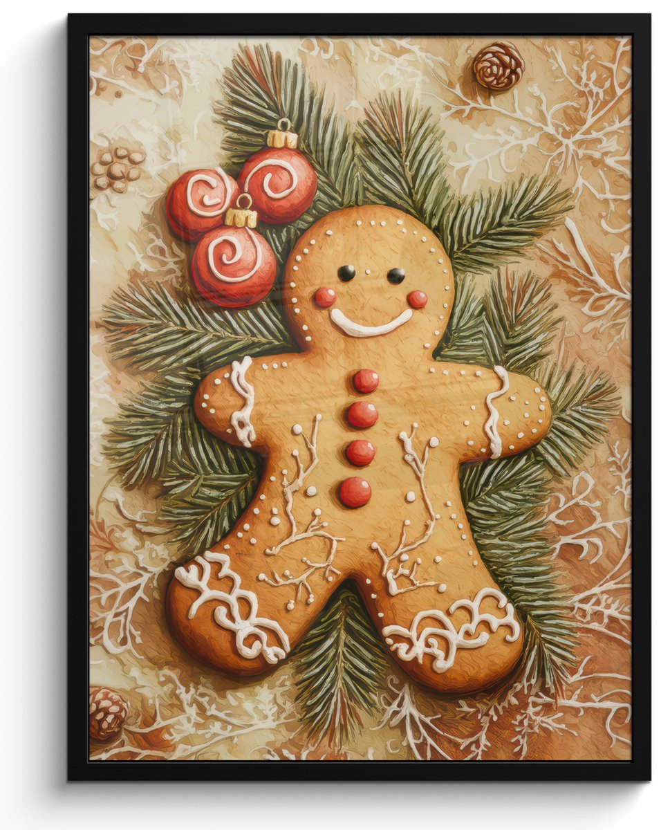 FrameYourWall Poster in lijst - Fotolijst 50x70 cm - Posters - Kerstmis - Koekje - Poppetje - Speculaas - Posterlijst zwart - Decoratie - Wanddecoratie woonkamer - Muurdecoratie slaapkamer - Kerstversiering - Kerstdecoratie voor binnen - Kerstmis Gingerbread man