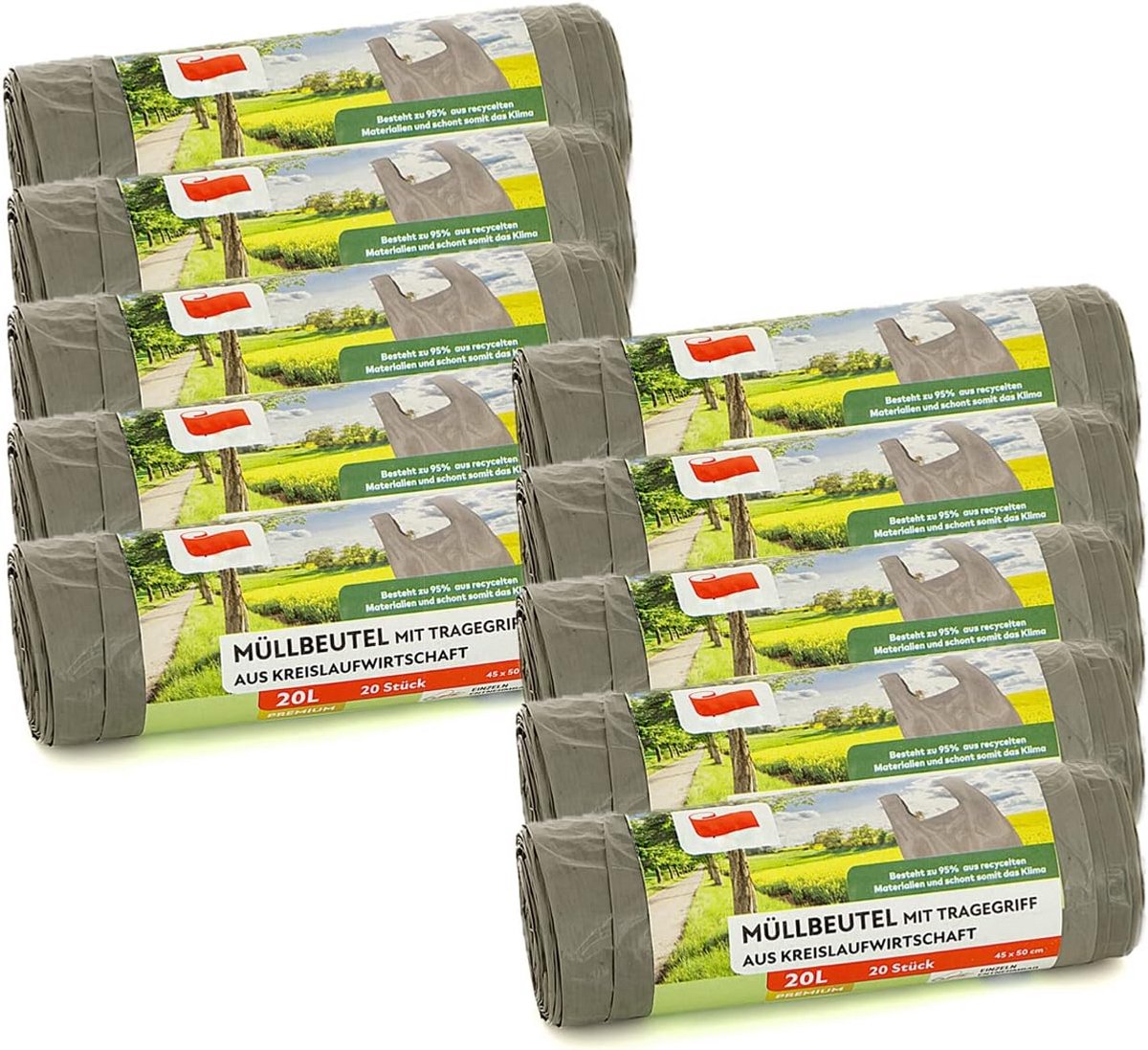 Vuilniszakken met trekband en handvat, 20 liter, gemaakt van 95% gerecycled materiaal