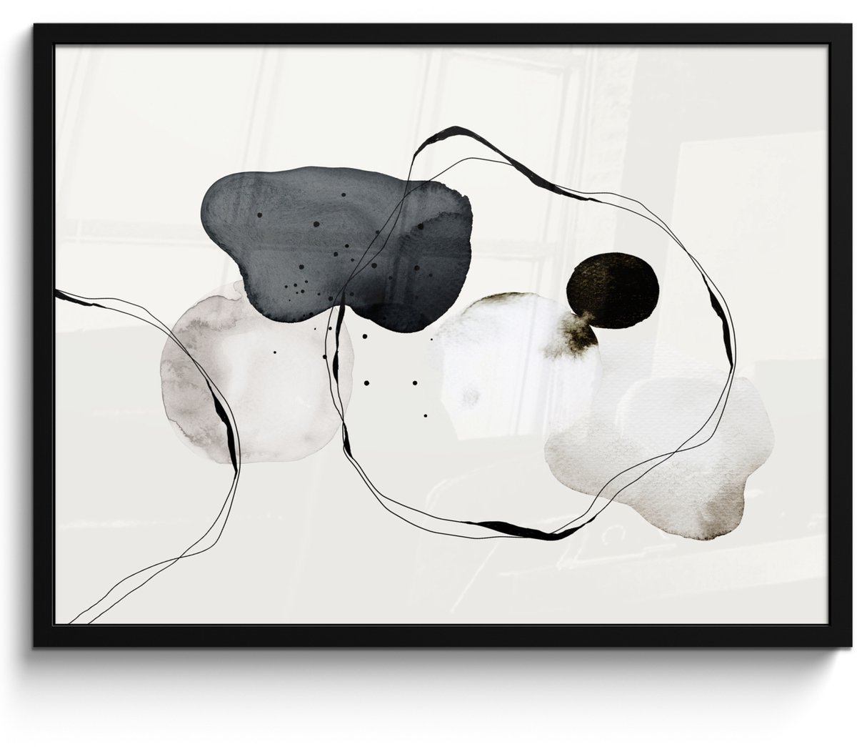 Fotolijst incl. Poster Zwart Wit- Abstract - Verf - Kunst - Zwart wit - 70x50 cm - Posterl