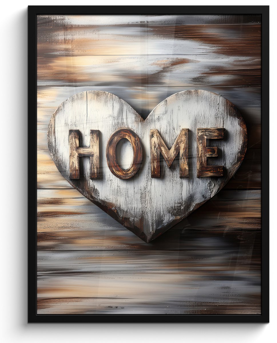 FrameYourWall Poster in lijst - Fotolijst 50x70 cm - Posters - Home - Hart - Houtlook - Liefde - Posterlijst zwart - Decoratie - Wanddecoratie woonkamer - Muurdecoratie slaapkamer