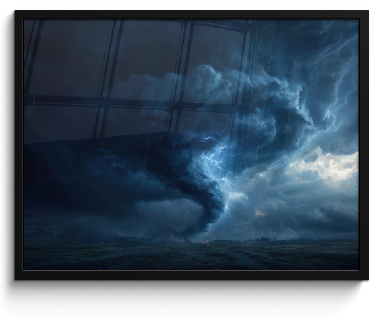 FrameYourWall Poster in lijst - Fotolijst 70x50 cm - Posters - Tornado - Duister - Wolken - Posterlijst zwart - Decoratie - Wanddecoratie woonkamer - Muurdecoratie slaapkamer Tornado - Bliksem