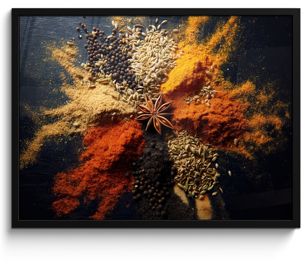 FrameYourWall Poster in lijst - Fotolijst 70x50 cm - Posters - Specerijen - Explosie - Oranje - Posterlijst zwart - Decoratie - Wanddecoratie woonkamer - Muurdecoratie slaapkamer